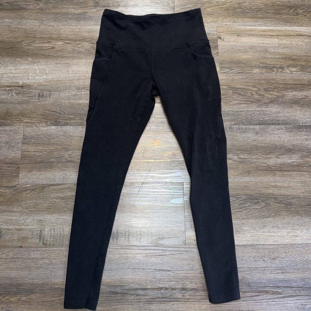 Jockey Black High-Rise Athletic Leggings Womens M Side Pockets Workout Gym